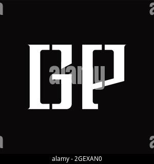 GP Logo-Monogramm mit mittlerer Scheibe auf schwarzer Designvorlage Stock Vektor