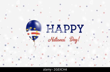 Patriotisches Plakat zum Nationalfeiertag der Kapverden. Fliegender Gummiballon in den Farben der Cape Verdian Flagge. Cabo Verde Nationalfeiertag Hintergrund mit Ballon, C Stock Vektor