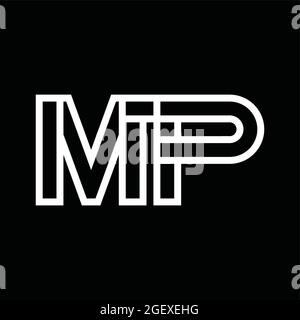 MP-Logo-Monogramm mit negativem Zeilenbereich auf schwarzem Grund Stock Vektor