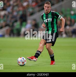 21. August 2021: Der Austin FC Mittelfeldspieler Alexander Ring (8) spielt am 21. August 2021 in Austin, Texas, bei einem Major League Soccer Spiel zwischen dem FC Austin und den Portland Timbers. (Bild: © Scott Coleman/ZUMA Press Wire) Stockfoto