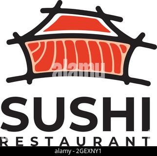 Line Art Sushi Restaurant, Lachs und Thunfisch Fisch Fleisch Hintergrund Vektor-Design Stock Vektor