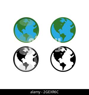 2d-Design-Vektor-Illustration des Planeten Erde in grün blau und schwarz-weiß-Farbe. Ideal für Symbole und Logos, planetarische Wissen, Natur, im Freien Stockfoto