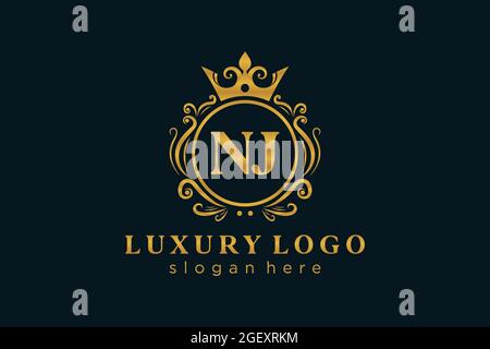 NJ Letter Royal Luxury Logo Vorlage in Vektorgrafik für Restaurant, Royalty, Boutique, Cafe, Hotel, Heraldisch, Schmuck, Mode und andere Vektor illustrr Stock Vektor