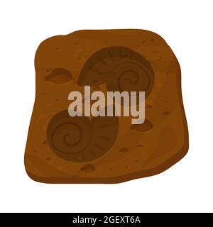 Amonit Schale fossile, prähistorische Kreatur in Cartoon-Stil isoliert auf weißem Hintergrund. Wissenschaft Spiralschnecke. . Vektorgrafik Stock Vektor