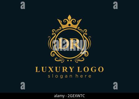 DR Letter Royal Luxury Logo Vorlage in Vektorgrafik für Restaurant, Royalty, Boutique, Cafe, Hotel, Heraldisch, Schmuck, Mode und andere Vektor illustrr Stock Vektor