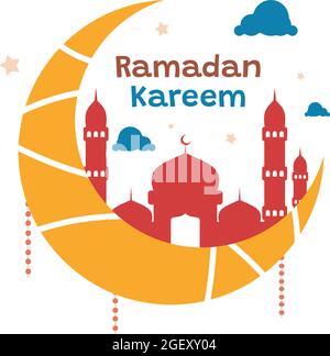Ramadan Kareem Mond und Moschee Vektor Illustration Stock Vektor