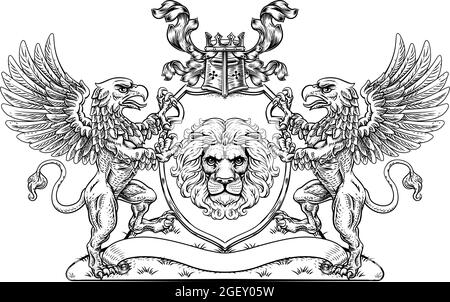 Wappen Griffin Wappen der Familie Lion Schild Siegel Stock Vektor