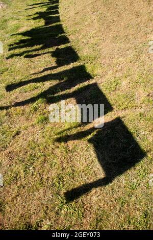 Fotografische Aufnahme des Schattens, der von den Kleidungsstücken erzeugt wird, die zum Trocknen in der Sonne aufgehängt wurden Stockfoto