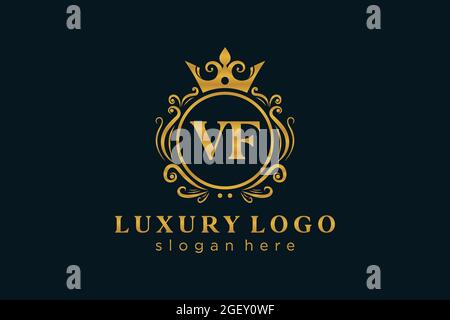 VF Buchstabe Royal Luxury Logo Vorlage in Vektorgrafik für Restaurant, Royalty, Boutique, Cafe, Hotel, Heraldisch, Schmuck, Mode und andere Vektor illustrr Stock Vektor