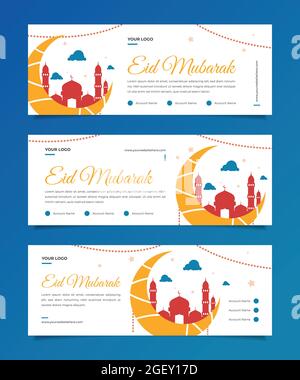 Satz von drei islamischen eid mubarak Social-Media-Banner Vektor-Illustration Stock Vektor