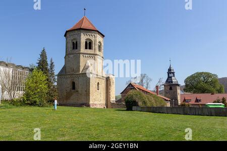 Blick auf einen Turm des Klosters Gollingen, Kyffhauserkreis, Thüringen, Deutschland Stockfoto