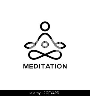 MEDITATIONSTHERAPIE LOGO DESIGN VEKTOR. MEDITATIONSVORLAGE MIT BLATT-LOTUS-ELEMENTEN. MEDITATIONSLOGO IN SCHWARZ-WEISSER FARBE. MEDITATIONSLOGO MODERN MIN Stock Vektor