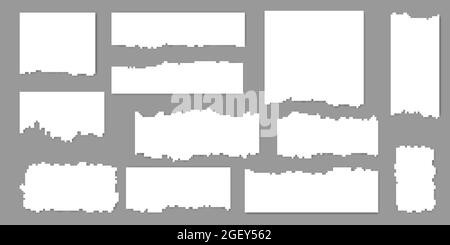 Satz zerrissene Blätter. Realistische Papierreste mit abgerissenen Kanten. Vektordarstellung auf grauem Hintergrund isoliert Stock Vektor