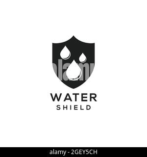 Wassertropfen mit Schild Logo Design Vektor in schwarz und weiß Farbe einfach modern minimalistisch für Unternehmen oder Industrie Stock Vektor