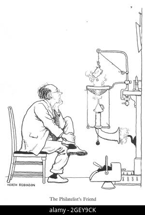 Seite von William Heath Robinson (1872-1944) Inventions: The Philatelist’s Friend Stockfoto