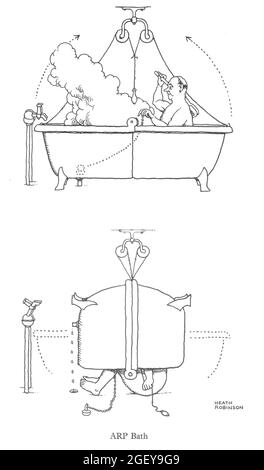 Seite von William Heath Robinson (1872-1944) Erfindungen: ARP Bath Stockfoto