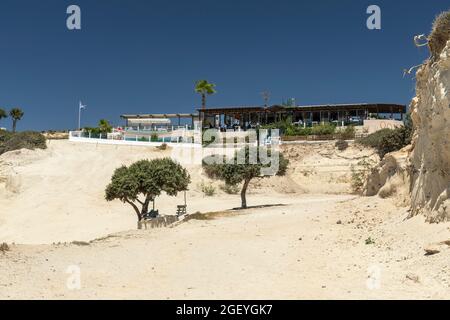 Griechisches Restaurant Agios Theologos am Strand von Theologos, Kefalos, Kos a Dodekanes Island, Griechenland Stockfoto