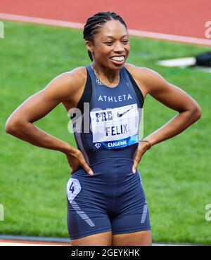 21. August 2021 Eugene ODER USA: Allyson Felix, nachdem er die Damen 200 Meter beim Nike Prefontaine Classic im Hayward Field Eugene ODER Thurman James/CSM gelaufen hat Stockfoto