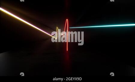 Retro Neon Farblinien Korridor dunkel Minimalismus 3d Rendering Stockfoto