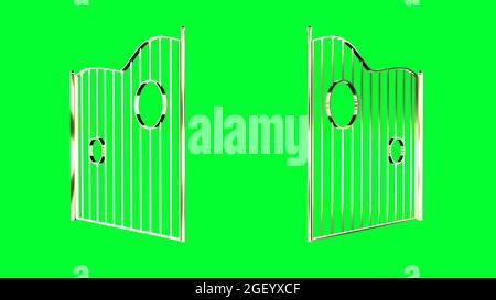 Close Gold Gate im 3d-Stil auf grünem 3D-Rendering öffnen Stockfoto