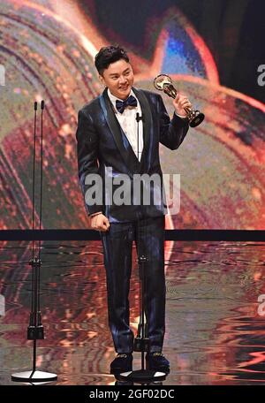 Taipei, Taipei City, Taiwan. August 2021. Der taiwanesische Sänger Henry Hsu gewinnt bei den 32. Golden Melody Awards den besten taiwanesischen Sängersänger - Kategorie Gesang (Bildquelle: © Handout via ZUMA Press Wire) Stockfoto