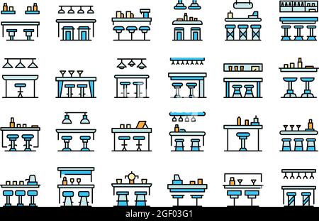 Symbole für den Barzähler eingestellt. Skizzieren Sie einen Satz von Vektorsymbolen für den Balkenzähler, die dünne Linienfarbe ist flach auf Weiß Stock Vektor