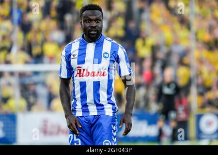 Odense, Dänemark. August 2021. Moses Opondo (25) von ob beim 3F Superliga-Spiel zwischen Odense Boldklub und Broendby IF im Nature Energy Park in Odense. (Foto: Gonzales Photo/Alamy Live News Stockfoto