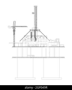 Offshore-Ölförderanlage Vektorrendering von 3d Stock Vektor