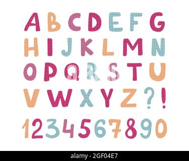 Schriftart für Kinder mit Alphabet. Lustige Kinder Cartoon Briefe für Schule, Kindergarten. Niedliche Farbe Alphabet. Baby-Schriftzug. Stock Vektor