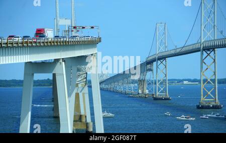 Maryland, USA - 15. August 2021 - Blick auf die Route 301 auf der Harry W Nice Memorial Bridge im Sommer Stockfoto