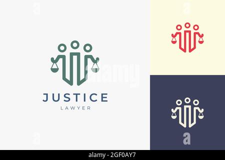 Justiz- oder Rechtsanwaltslogo in der 3-Personen-Säule Stock Vektor