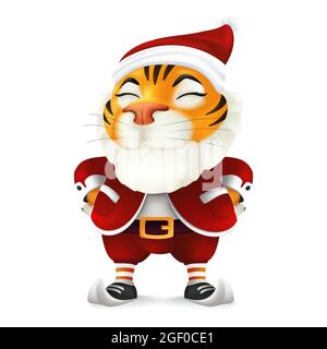 Niedliche und lustige Cartoon Tiger Figur in Santa's Kostüm - Symbol des Jahres durch chinesischen östlichen Kalender. Vektor-Illustration eines lächelnden Maskottchen in Stock Vektor