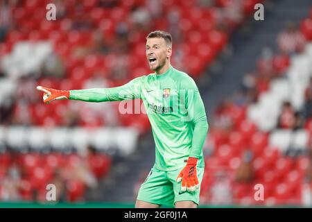 Bilbao, Spanien. August 2021. Neto (Barcelona) Fußball: Spanisches Spiel „La Liga Santander“ zwischen dem Athletic Club de Bilbao 1-1 FC Barcelona im Estadio San Mames in Bilbao, Spanien. Quelle: Mutsu Kawamori/AFLO/Alamy Live News Stockfoto