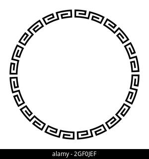 Mäander-Kreis mit einfachem Mäander-Muster. Kreisrahmen und dekorativer Rand aus eckigen Spiralen, geformt zu einem nahtlosen Motiv. Stockfoto