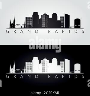 Grand Rapids USA Skyline und Wahrzeichen Silhouette, Schwarz-Weiß-Design, Vektor-Illustration. Stock Vektor