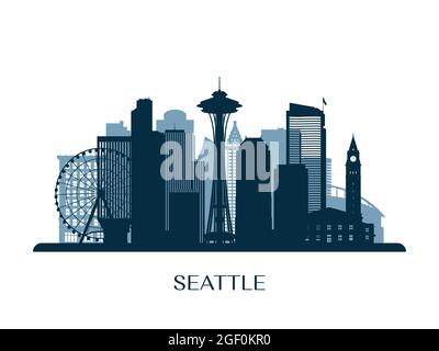 Skyline von Seattle, monochrome Silhouette. Vektorgrafik. Stock Vektor