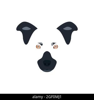 Kopf eines schwarz-weißen Hundes mit orangefarbenen Augen. Vektorgrafik. Stock Vektor