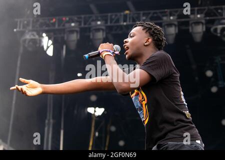 Chicago, USA. August 2021. Rapper SSGKobe während des lyrischen Lemonade Summer Smash Music Festivals im Douglass Park am 20. August 2021 in Chicago, Illinois (Foto: Daniel DeSlover/Sipa USA) Quelle: SIPA USA/Alamy Live News Stockfoto