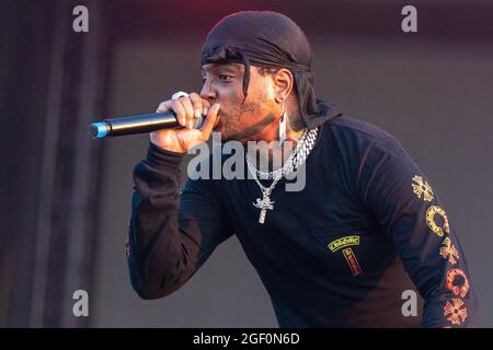 Chicago, USA. August 2021. Ski Mask the Slump God (Stokeley Clevon Goulbourne) während des lyrischen Lemonade Summer Smash Music Festival im Douglass Park am 20. August 2021 in Chicago, Illinois (Foto: Daniel DeSlover/Sipa USA) Quelle: SIPA USA/Alamy Live News Stockfoto