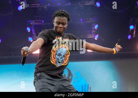 Chicago, USA. August 2021. Rapper SSGKobe während des lyrischen Lemonade Summer Smash Music Festivals im Douglass Park am 20. August 2021 in Chicago, Illinois (Foto: Daniel DeSlover/Sipa USA) Quelle: SIPA USA/Alamy Live News Stockfoto