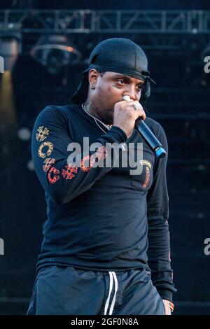 Chicago, USA. August 2021. Ski Mask the Slump God (Stokeley Clevon Goulbourne) während des lyrischen Lemonade Summer Smash Music Festival im Douglass Park am 20. August 2021 in Chicago, Illinois (Foto: Daniel DeSlover/Sipa USA) Quelle: SIPA USA/Alamy Live News Stockfoto