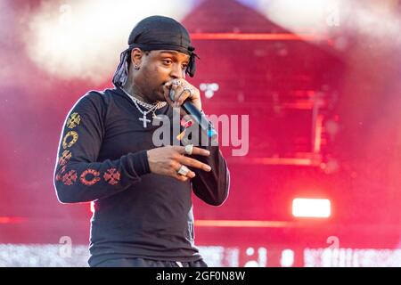Chicago, USA. August 2021. Ski Mask the Slump God (Stokeley Clevon Goulbourne) während des lyrischen Lemonade Summer Smash Music Festival im Douglass Park am 20. August 2021 in Chicago, Illinois (Foto: Daniel DeSlover/Sipa USA) Quelle: SIPA USA/Alamy Live News Stockfoto