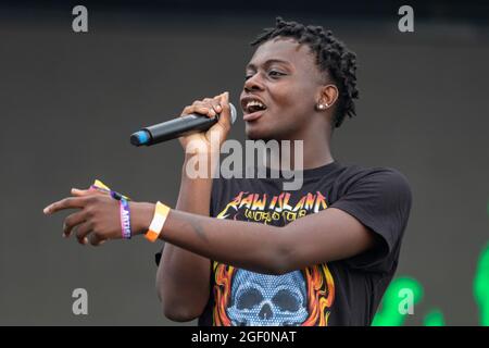 Chicago, USA. August 2021. Rapper SSGKobe während des lyrischen Lemonade Summer Smash Music Festivals im Douglass Park am 20. August 2021 in Chicago, Illinois (Foto: Daniel DeSlover/Sipa USA) Quelle: SIPA USA/Alamy Live News Stockfoto