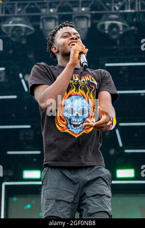 Chicago, USA. August 2021. Rapper SSGKobe während des lyrischen Lemonade Summer Smash Music Festivals im Douglass Park am 20. August 2021 in Chicago, Illinois (Foto: Daniel DeSlover/Sipa USA) Quelle: SIPA USA/Alamy Live News Stockfoto