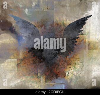 Black Wings. Spirituelle abstrakte Malerei. 3D-Rendering Stockfoto