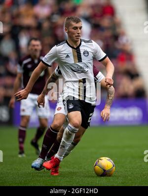 Edinburgh, Großbritannien. 22. August 2021. Cinch Premiership - Heart of Midlothian / Aberdeen 22/8/2021. Hearts ist Gastgeber von Aberdeen in der Cinch Premiership im Tynecastle Park, Edinburgh, Midlothian. Foto zeigt: Aberdeen Mittelfeldspieler, Dean Campbell. Quelle: Ian Jacobs/Alamy Live News Stockfoto