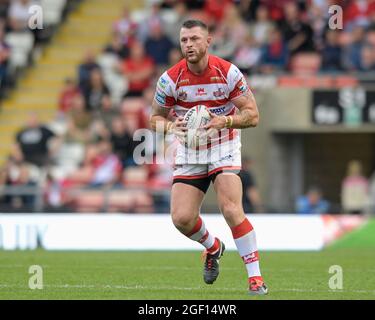 Leigh, Großbritannien. August 2021. Adam Sidlow (20) von Leigh Centurions mit dem Ball in Leigh, Vereinigtes Königreich am 8/22/2021. (Foto von Simon Whitehead/News Images/Sipa USA) Quelle: SIPA USA/Alamy Live News Stockfoto