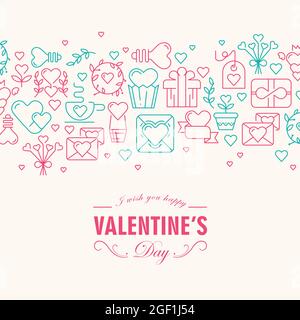 Flaches Design glücklich valentinstag Hintergrund mit bunten Herzen Karten und Blumen Vektor Illustration Stock Vektor