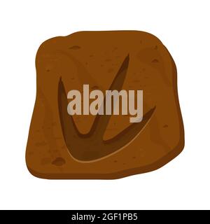 Dinosaurier Fossil, Pfotenmuster, Reptil Fußspur im Cartoon-Stil isoliert auf weißem Hintergrund. Archäologische und paläontologische Funde. . Vektorgrafik Stock Vektor