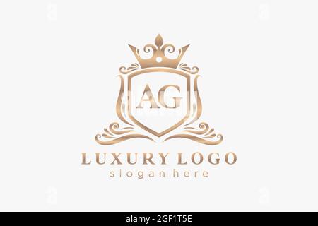 AG Letter Royal Luxury Logo Vorlage in Vektorgrafik für Restaurant, Royalty, Boutique, Cafe, Hotel, Heraldisch, Schmuck, Mode und andere Vektor illustrr Stock Vektor